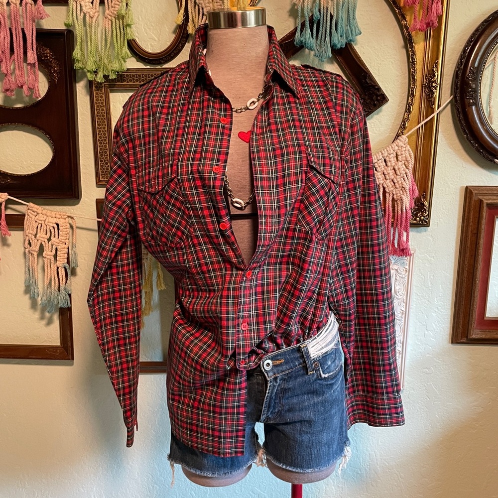 Vintage Red and Green Plaid Button Down Shirt
